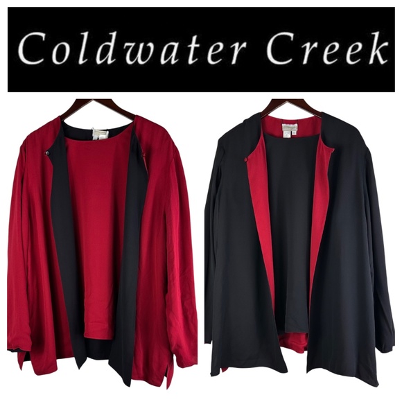 Coldwater Creek 2 pc Reversible Top Tunic Tank Shirt 3X 22 24 Red Black SILK - Picture 1 of 8